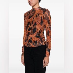 Farm Rio Giraffe Print Tulle Turtleneck Blouse, Small